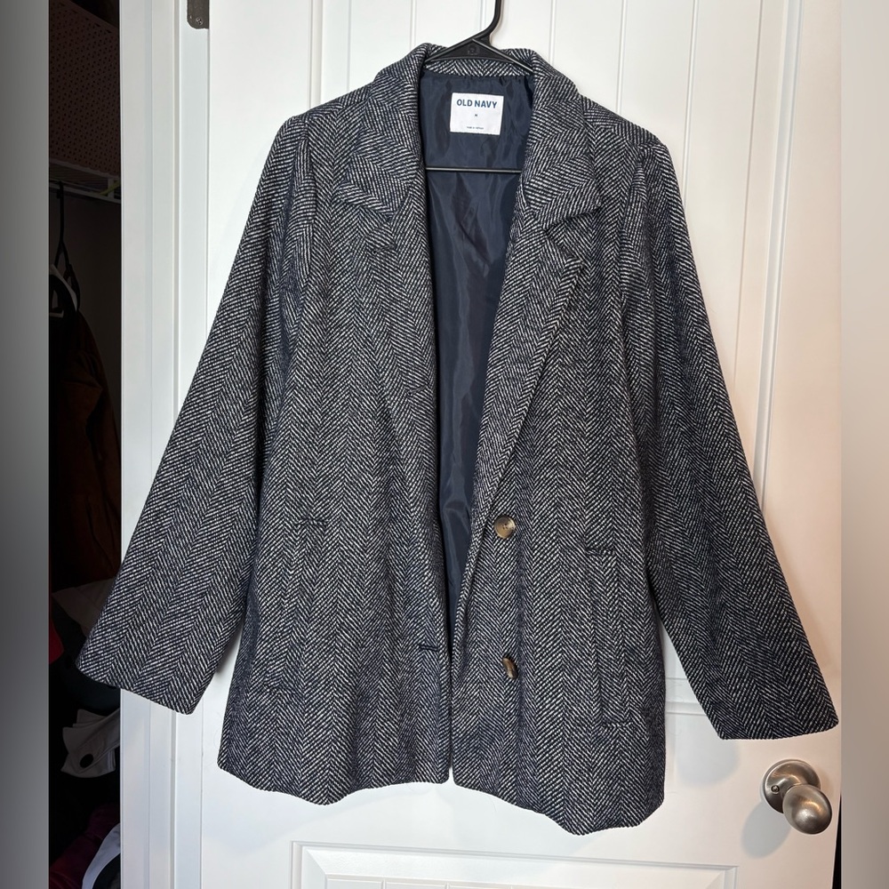 Old Navy Women's Navy and White Herringbone Jacket
